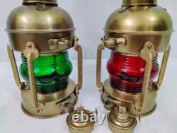 Set of 2 Antique Anchor Oil Lamp, Vintage Marine Lantern, Nautical Ship Oil Lamp