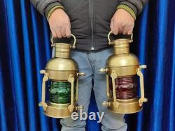 Set of 2 Antique Anchor Oil Lamp, Vintage Marine Lantern, Nautical Ship Oil Lamp