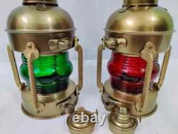 Set of 2 Antique Anchor Oil Lamp Vintage Marine Lantern, Nautical Ship Oil Lamp
