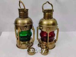 Set of 2 Antique Anchor Oil Lamp, Vintage Marine Lantern, Nautical Ship Oil Lamp