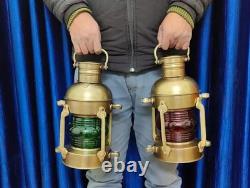 Set of 2 Antique Anchor Oil Lamp, Vintage Marine Lantern, Nautical Ship gift