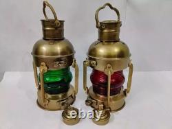 Set of 2 Antique Anchor Oil Lamp, Vintage Marine Lantern, Nautical Ship gift