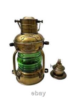 Set of 2 Antique Brass Finish Red & Green Glass Oil Lantern/Vintage Nautical