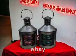 Set of 2 Black Metal Anchor Oil Lamps Vintage Marine Lantern Antique Finish Gift