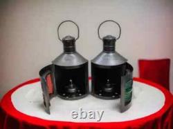 Set of 2 Black Metal Anchor Oil Lamps Vintage Marine Lantern Antique Finish Gift