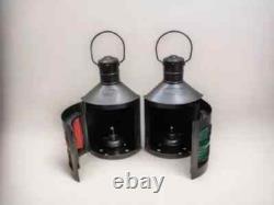 Set of 2 Black Metal Anchor Oil Lamps Vintage Marine Lantern Antique Finish Gift