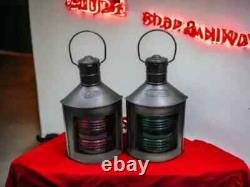 Set of 2 Black Metal Anchor Oil Lamps Vintage Marine Lantern Antique Finish Gift