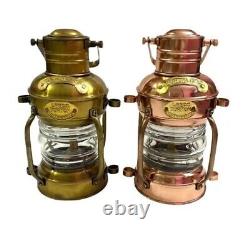 Set of 2 Copper & Antique Finish Oil Lantern/Vintage Nautical Ship Oil Lamp/Ha