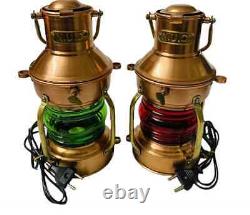 Set of 2 Maritime Antique Copper Ship Electric Lamp Lantern For Decor Handmade