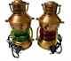 Set of 2 Maritime Antique Copper Ship Electric Lamp Lantern For Decor Handmade