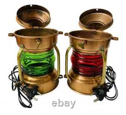 Set of 2 Maritime Antique Copper Ship Electric Lamp Lantern For Decor Handmade