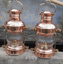 Set of 2 Vintage Brass Minor Lamp Nautical Ship Boat Light Lantern Antique Deco