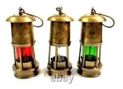 Set of 3 Antique Brass Minor Lamp Vintage Nautical Ship Boat Light Lantern Decor