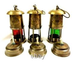 Set of 3 Antique Brass Minor Lamp Vintage Nautical Ship Boat Light Lantern Decor