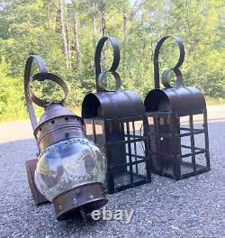 Set of 3 Antique Copper Wall Mounting Outdoor Electric Lanterns Beautiful