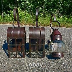 Set of 3 Antique Copper Wall Mounting Outdoor Electric Lanterns Beautiful
