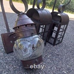 Set of 3 Antique Copper Wall Mounting Outdoor Electric Lanterns Beautiful
