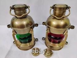 Set of Antique Anchor Oil Lamp, Vintage Marine Lantern, Nautical Ship Oil Lamp