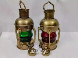 Set of Antique Anchor Oil Lamp, Vintage Marine Lantern, Nautical Ship Oil Lamp