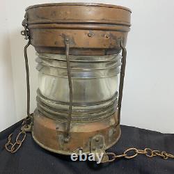 Ship Dock Lantern Lamp Brass Copper Glass Anchor Maritime Navigation Antique 13