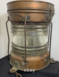 Ship Dock Lantern Lamp Brass Copper Glass Anchor Maritime Navigation Antique 13