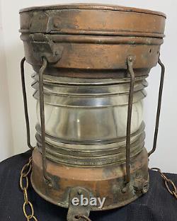 Ship Dock Lantern Lamp Brass Copper Glass Anchor Maritime Navigation Antique 13