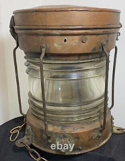 Ship Dock Lantern Lamp Brass Copper Glass Anchor Maritime Navigation Antique 13