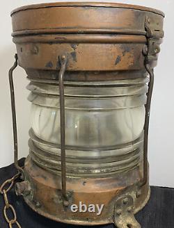 Ship Dock Lantern Lamp Brass Copper Glass Anchor Maritime Navigation Antique 13