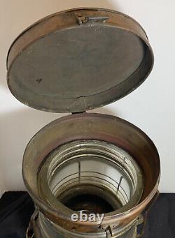 Ship Dock Lantern Lamp Brass Copper Glass Anchor Maritime Navigation Antique 13