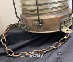 Ship Dock Lantern Lamp Brass Copper Glass Anchor Maritime Navigation Antique 13