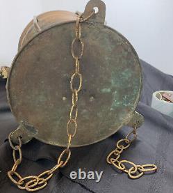 Ship Dock Lantern Lamp Brass Copper Glass Anchor Maritime Navigation Antique 13