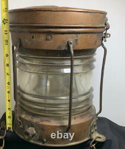 Ship Dock Lantern Lamp Brass Copper Glass Anchor Maritime Navigation Antique 13