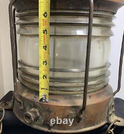 Ship Dock Lantern Lamp Brass Copper Glass Anchor Maritime Navigation Antique 13