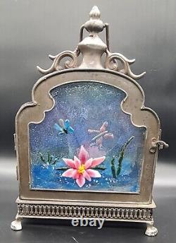 Stained Glass Lantern Butterflies Flower Raised Antique Look B71