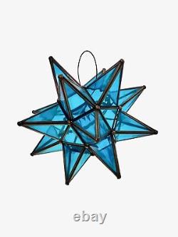 Star Lantern Blue Glass Vintage MCM Whimsical Rustic Decor