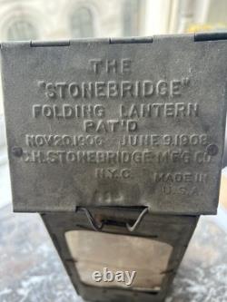 Stonebridge Folding Candle Holder Lantern Mica Window Camping 1906 Made In USA