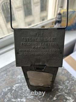 Stonebridge Folding Candle Holder Lantern Mica Window Camping 1906 Made In USA