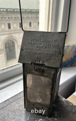 Stonebridge Folding Candle Holder Lantern Mica Window Camping 1906 Made In USA