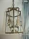 Stunning vintage French gilt metal brass porch light lantern glass chandelier