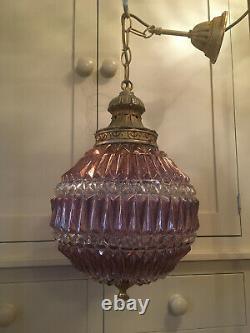 Superb Large Vintage Globe Lantern Chandelier Rewired Jewel Colours