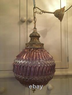 Superb Large Vintage Globe Lantern Chandelier Rewired Jewel Colours