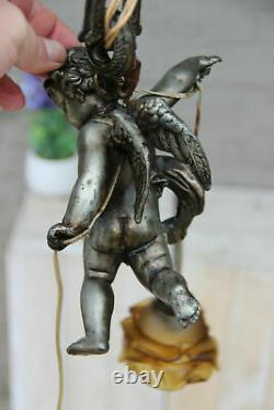 Superb antique parisian bronze putti angel pendant lantern chandelier