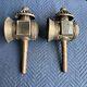 TWO Antique Brass Wagon Carriage Driving Lantern Lamp Lights Vintage Barn Find