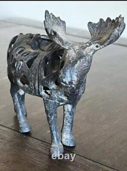 TWO Antique/Vintage Chinese Cast IronMOOSE Lantern Tea Light Candle Holder