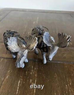 TWO Antique/Vintage Chinese Cast IronMOOSE Lantern Tea Light Candle Holder