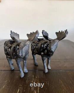 TWO Antique/Vintage Chinese Cast IronMOOSE Lantern Tea Light Candle Holder