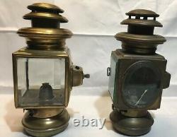 Two Antique Brass Oil Lamps For Auto Or Coach