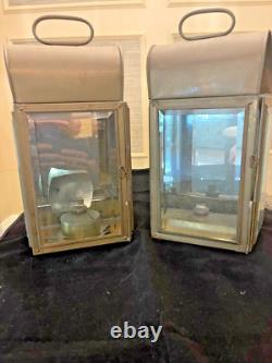 Two Antique New England Brass Carriage House Kerosene Oil Lanterns