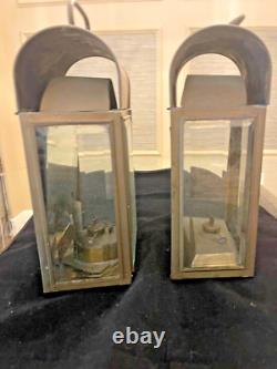 Two Antique New England Brass Carriage House Kerosene Oil Lanterns