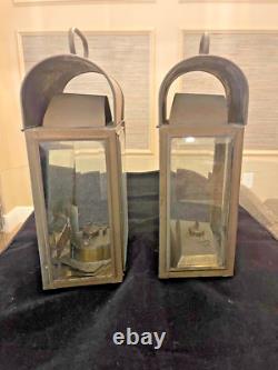 Two Antique New England Brass Carriage House Kerosene Oil Lanterns